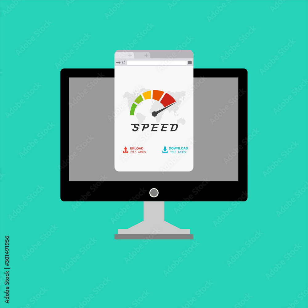speedometer on a laptop for web banner, business presentation, advertising material. vector illustration speedometer on a laptop for web banner, business presentation, advertising material. vector illustration