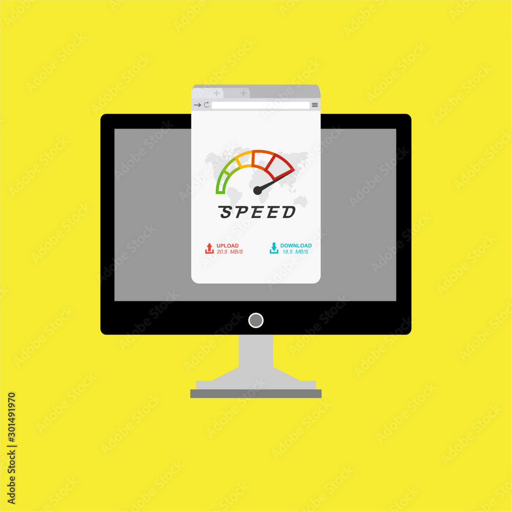 speedometer on a laptop for web banner, business presentation, advertising material. vector illustration speedometer on a laptop for web banner, business presentation, advertising material. vector illustration