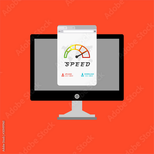 speedometer on a laptop for web banner, business presentation, advertising material. vector illustration