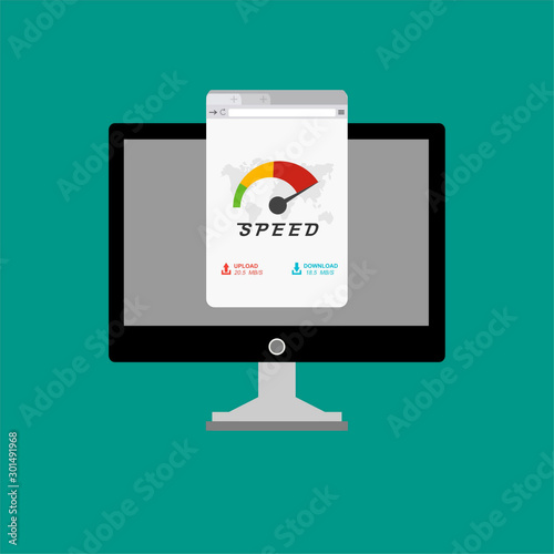 speedometer on a laptop for web banner  business presentation  advertising material. vector illustration