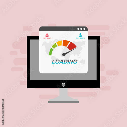 Website speed loading time. laptop acceleration icon . Vector stock illustration.