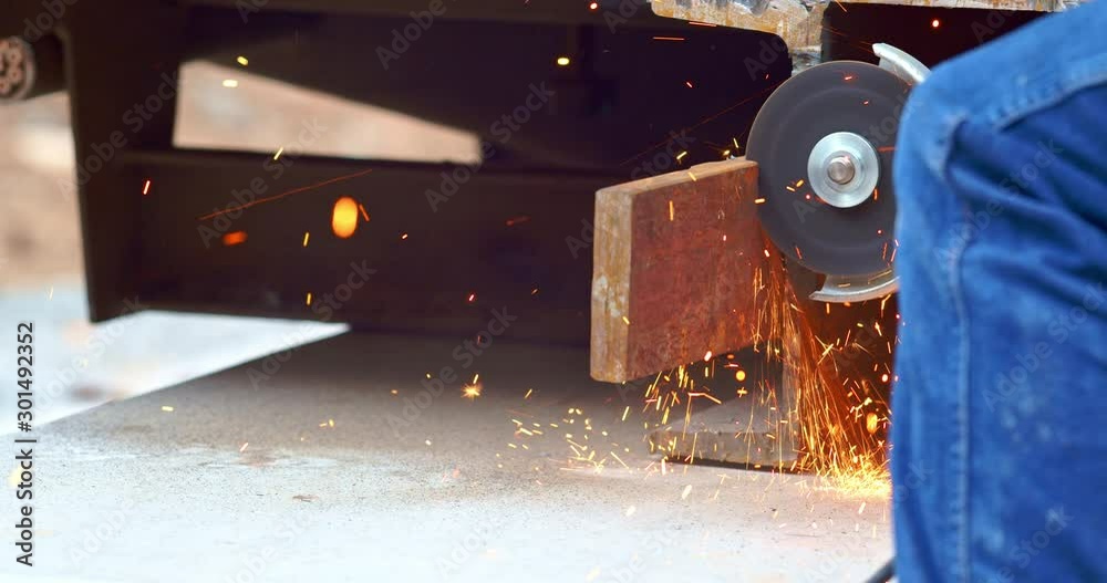 Close up of angle grinder with hot sparks