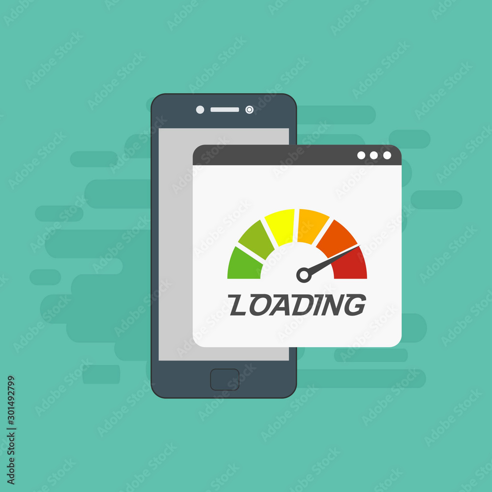 smartphone with speed test on the screen. Vector stock illustration. smartphone with speed test on the screen. Vector stock illustration.