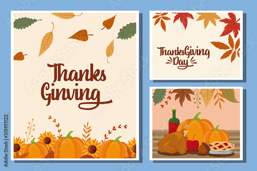 set of cards with label happy thanksgiving