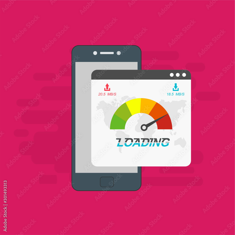 smartphone and internet speed icon. Flat design and technology concept. Vector illustration for web banner, business presentation, advertising material smartphone and internet speed icon. Flat design and technology concept. Vector illustration for web banner, business presentation, advertising material