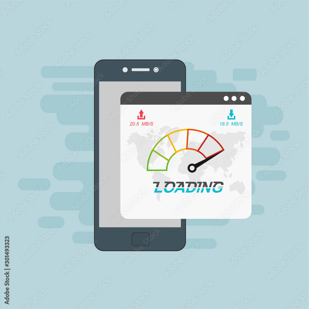 smartphone and internet speed icon. Flat design and technology concept. Vector illustration for web banner, business presentation, advertising material smartphone and internet speed icon. Flat design and technology concept. Vector illustration for web banner, business presentation, advertising material