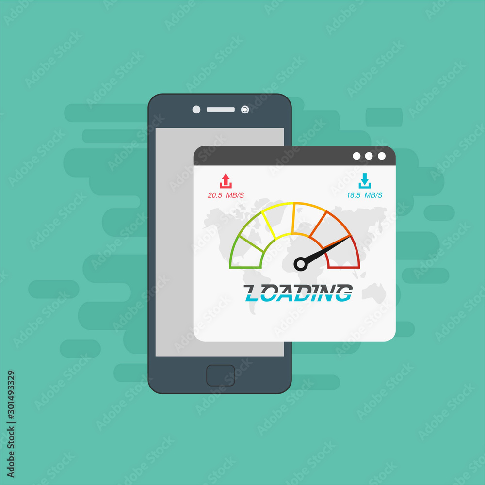 smartphone and internet speed icon. Flat design and technology concept. Vector illustration for web banner, business presentation, advertising material smartphone and internet speed icon. Flat design and technology concept. Vector illustration for web banner, business presentation, advertising material
