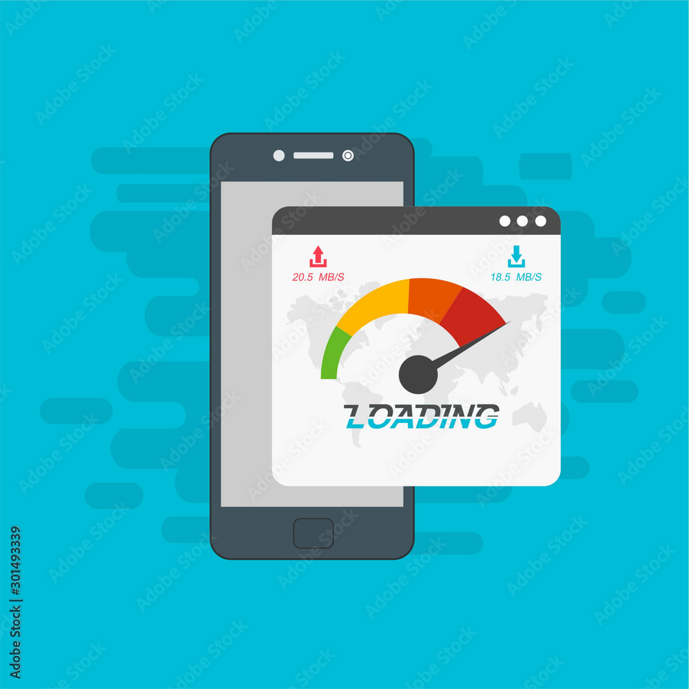 smartphone and internet speed icon. Flat design and technology concept. Vector illustration for web banner, business presentation, advertising material smartphone and internet speed icon. Flat design and technology concept. Vector illustration for web banner, business presentation, advertising material
