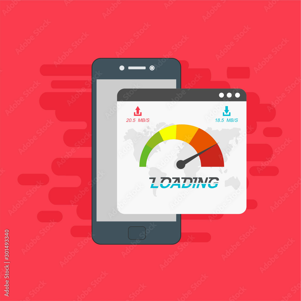 smartphone and internet speed icon. Flat design and technology concept. Vector illustration for web banner, business presentation, advertising material smartphone and internet speed icon. Flat design and technology concept. Vector illustration for web banner, business presentation, advertising material