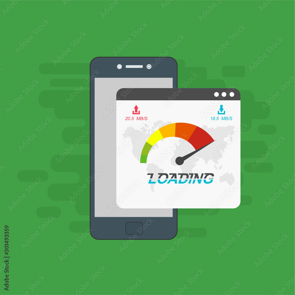 smartphone and internet speed icon. Flat design and technology concept. Vector illustration for web banner, business presentation, advertising material smartphone and internet speed icon. Flat design and technology concept. Vector illustration for web banner, business presentation, advertising material