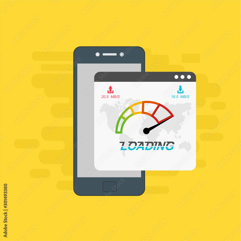 smartphone and internet speed icon. Flat design and technology concept. Vector illustration for web banner, business presentation, advertising material smartphone and internet speed icon. Flat design and technology concept. Vector illustration for web banner, business presentation, advertising material