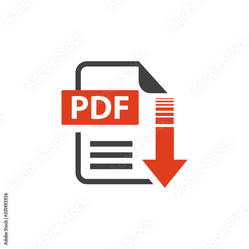 flat sign of pdf download icon button isolated on white background photo