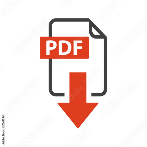 flat sign of pdf download icon button isolated on white background