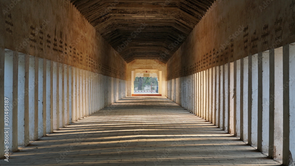 Walkway in a Buddhist temple in Bagan Myanmar Nyaung