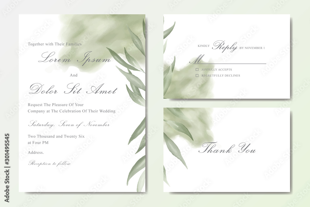 Beautiful watercolor wedding template collection with Foliage