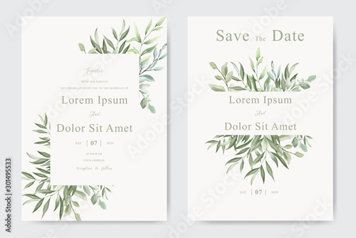 Beautiful watercolor wedding template collection with Foliage
