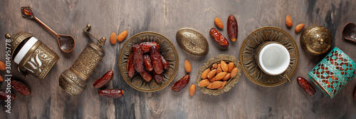 Dried dates and coffee on a...