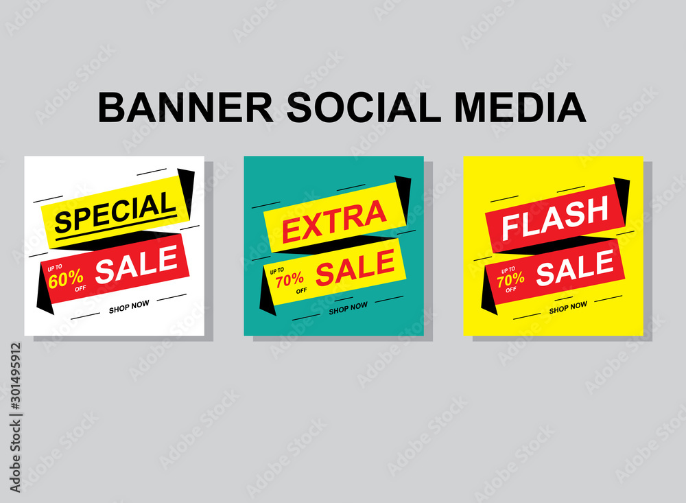Obraz premium Set media banners with discount offer. Shopping background, label for business promotion. Can be used for website and mobile website banners, web design, posters, email and newsletter designs