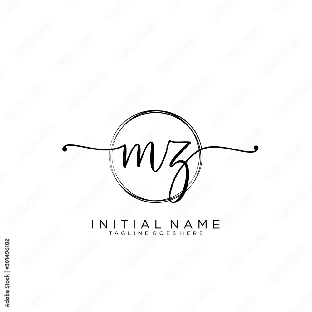 MZ Initial handwriting logo with circle template vector. - obrazy, fototapety, plakaty 