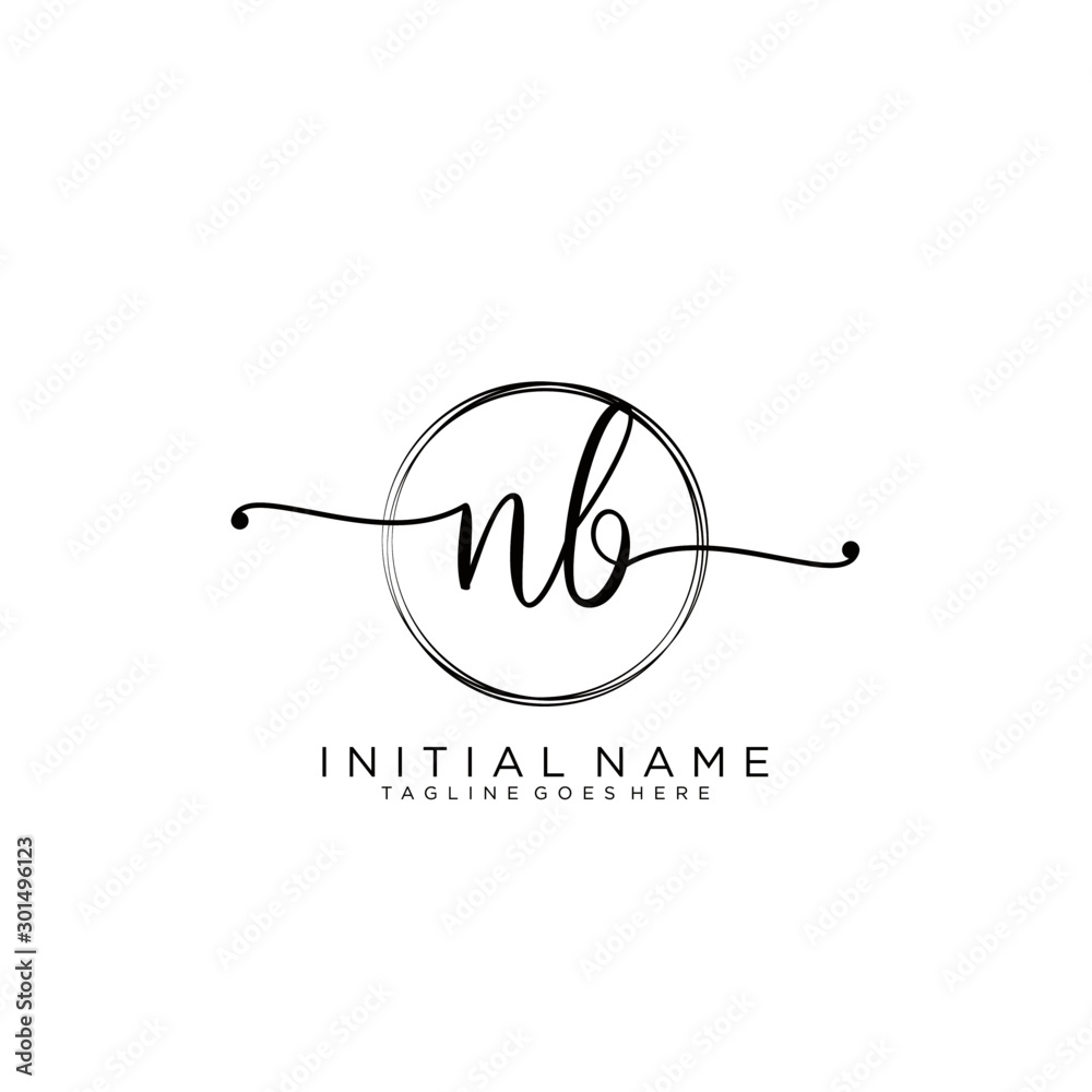 NB Initial handwriting logo with circle template vector. NB Initial handwriting logo with circle template vector.