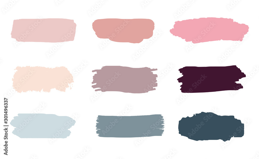 Collection of pastel grunge brush stroke vector set isolated on white background.