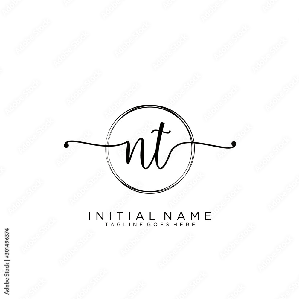 NT Initial handwriting logo with circle template vector. NT Initial handwriting logo with circle template vector.