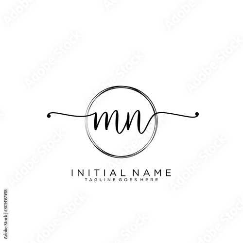 MN Initial handwriting logo with circle template vector.