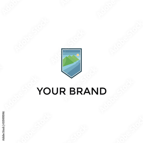 Free Download Mountain shore sea badge logo  - GFXLoad