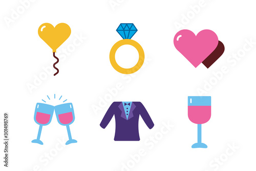 Isolated wedding and love flat icon set vector design