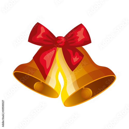 bells christmas with ribbon isolated icon vector illustration design