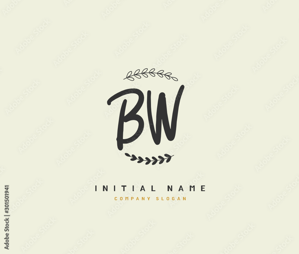 B W BW Beauty vector initial logo, handwriting logo of initial signature, wedding, fashion, jewerly, boutique, floral and botanical with creative template for any company or business.