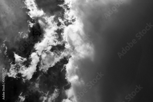 Rain clouds and black sky textured background photo