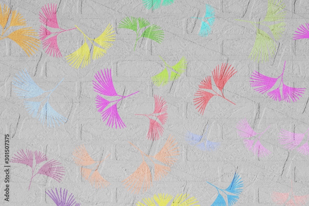 colorful leaves pattern on white wall texture,gradient color pastel autumn leaf,ideas graphic design for web or banner