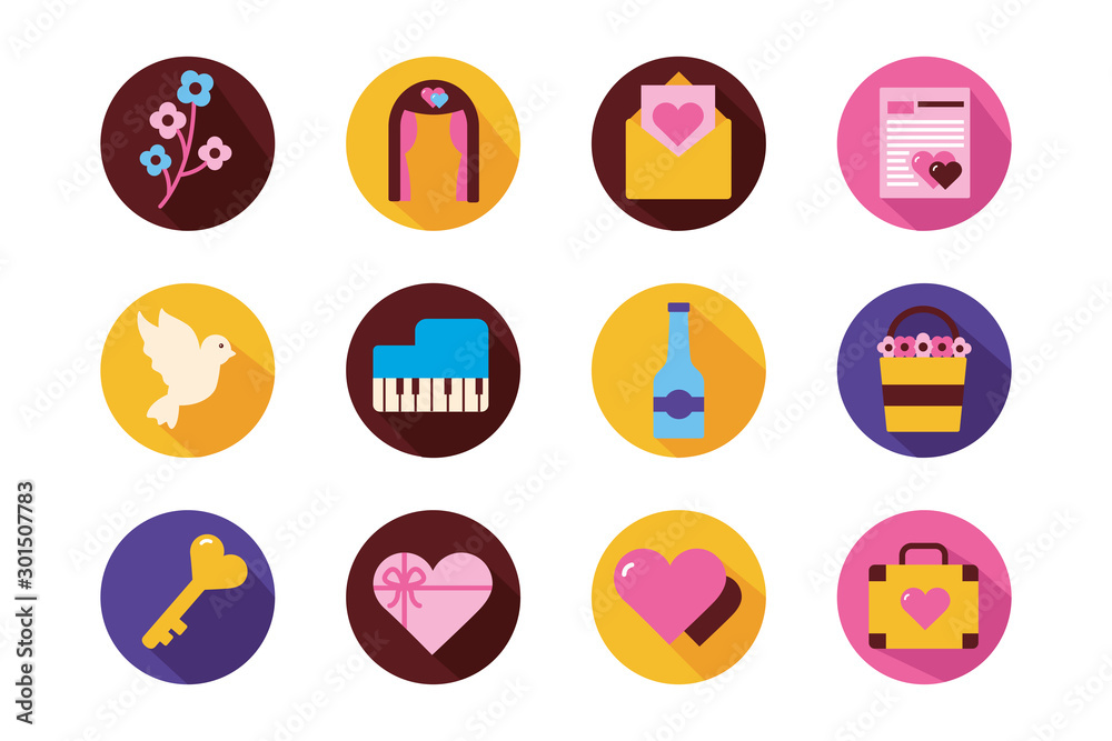 Isolated wedding and love block icon set vector design