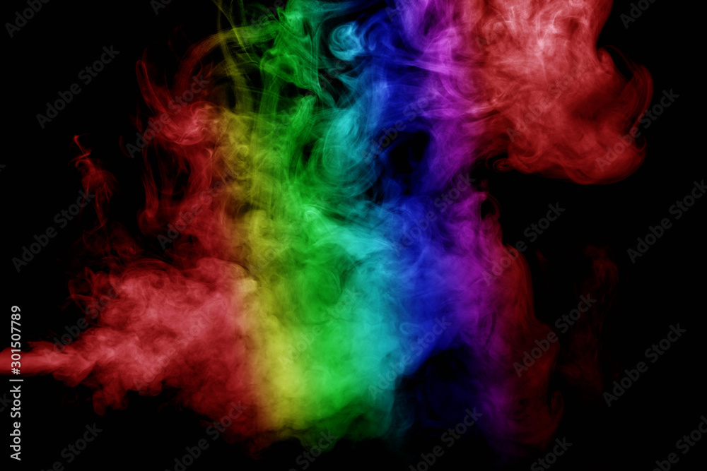 Abstract smoke isolated on black background,Rainbow powder