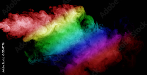 Abstract smoke isolated on black background,Rainbow powder