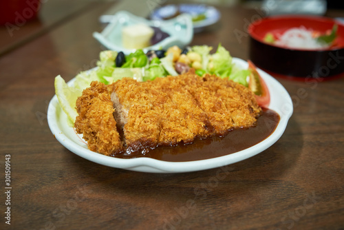 tonkatsu set of Japanese food meal in traditional hotel
