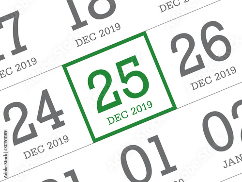 Christmas day calendar on diary