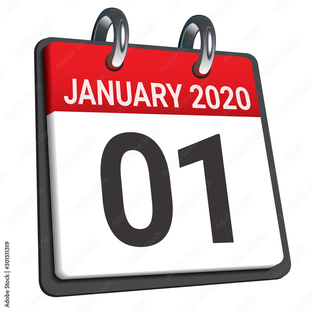 Close up of first day of the year 2020 on calendar. Close up of first day of the year 2020 on calendar.