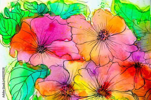 Watercolor painting impressionism style, textured painting, floral still life, color painting, floral pattern painting. Abstract flowers. © kolyadzinskaya