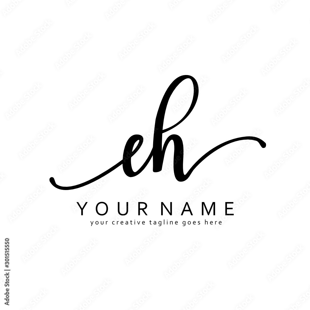 Handwriting E H EH initial logo template vector