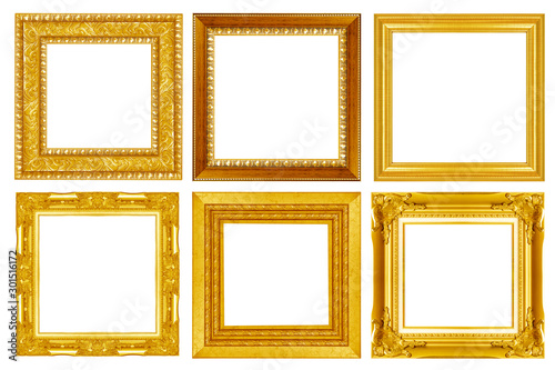 collection of vintage gold picture frame isolated on white