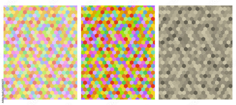 Vector design of hexagon pattern in 3 color styles