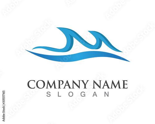 Waves of sea or ocean waves, blue water, splash and gale, vector illustration