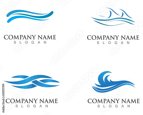 Waves of sea or ocean waves, blue water, splash and gale, vector illustration