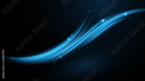 Blue wave illustration with shine line background