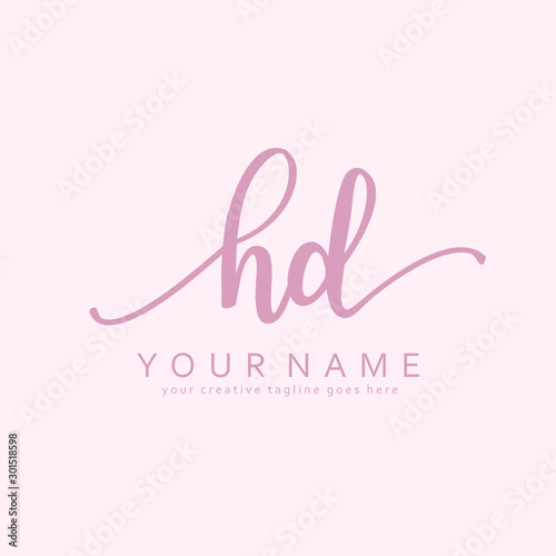 Handwriting H D HD initial logo template vector