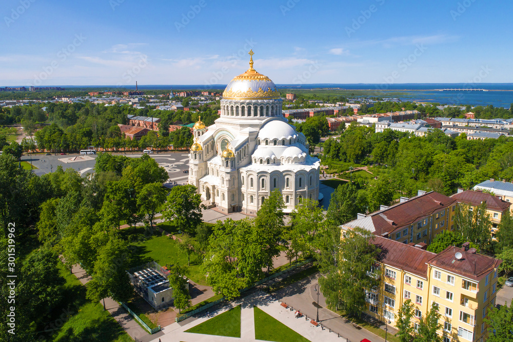 View of the Naval Cathedral of St. Nicholas on a sunny June day. Kronstadt, Russia