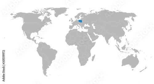 Fototapeta Naklejka Na Ścianę i Meble -  European country Poland marked by blue in world map vector