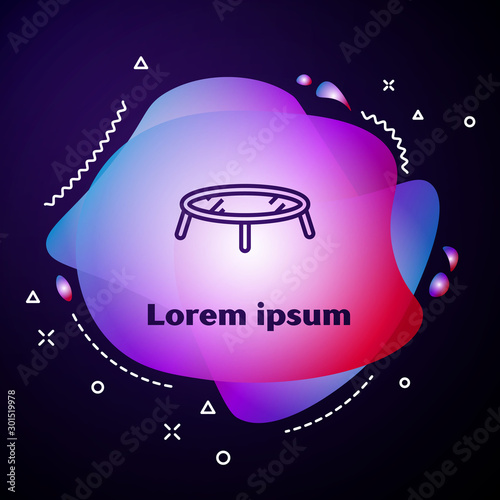 Purple line Jumping trampoline icon isolated on dark blue background. Abstract banner with liquid shapes. Vector Illustration